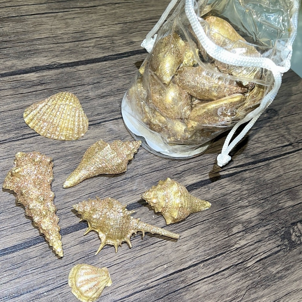 Handmade Sparkling Golden Seashell Decor Set